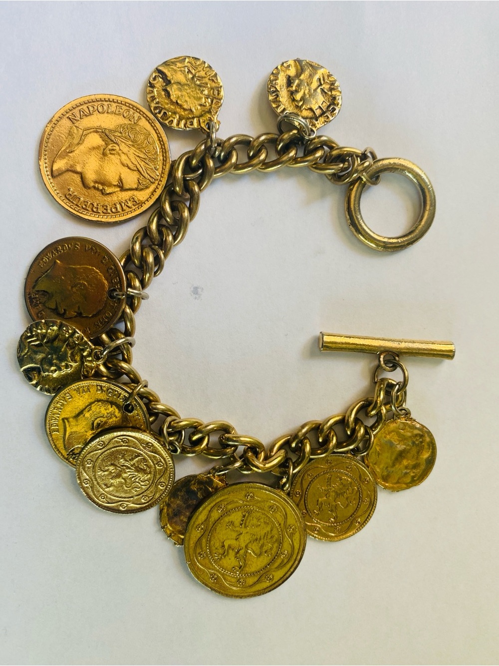 Costume  Coin Charm Toggle Bracelet Brass